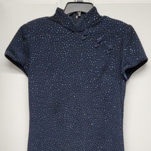 Vintage David Warren Woman's Midnight Blue Long Dress with Sparkles Size 12